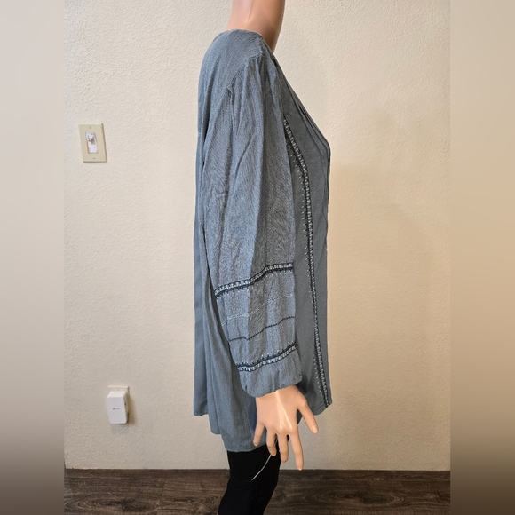 J. JILL Top Womens Lp Pintuck Crinkle Peasant Blouse Blue Balloon Sleeve… - Picture 4 of 9